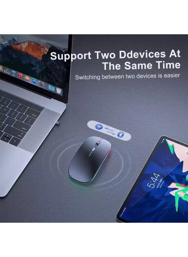 T-WOLF LED RGB Wireless Bluetooth Mouse, Bluetooth 3.0/5.2 + USB, 2.4GHz Rechargeable Silent Bluetooth Wireless Mouse, Computer Mice with USB Receiver - Image 3